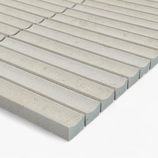 Bronte Utica Limestone Concave Mini Flute Mosaic Tile — Beige, Limestone, Stone