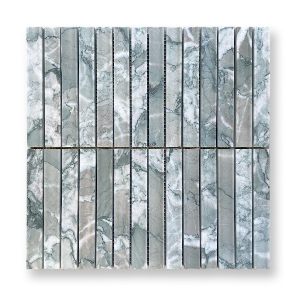 Bronte Verdi Antigua Natural Stone Concave Mini Flute Mosaic Tile — Green, Limestone, Stone