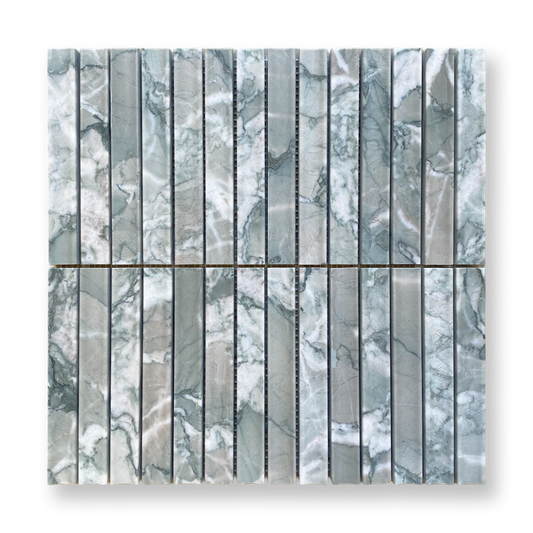 Bronte Verdi Antigua Natural Stone Concave Mini Flute Mosaic Tile — Green, Limestone, Stone