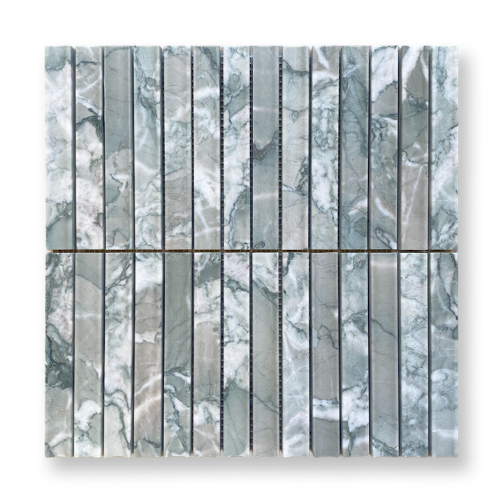Bronte Verdi Antigua Natural Stone Concave Mini Flute Mosaic Tile — Green, Limestone, Stone