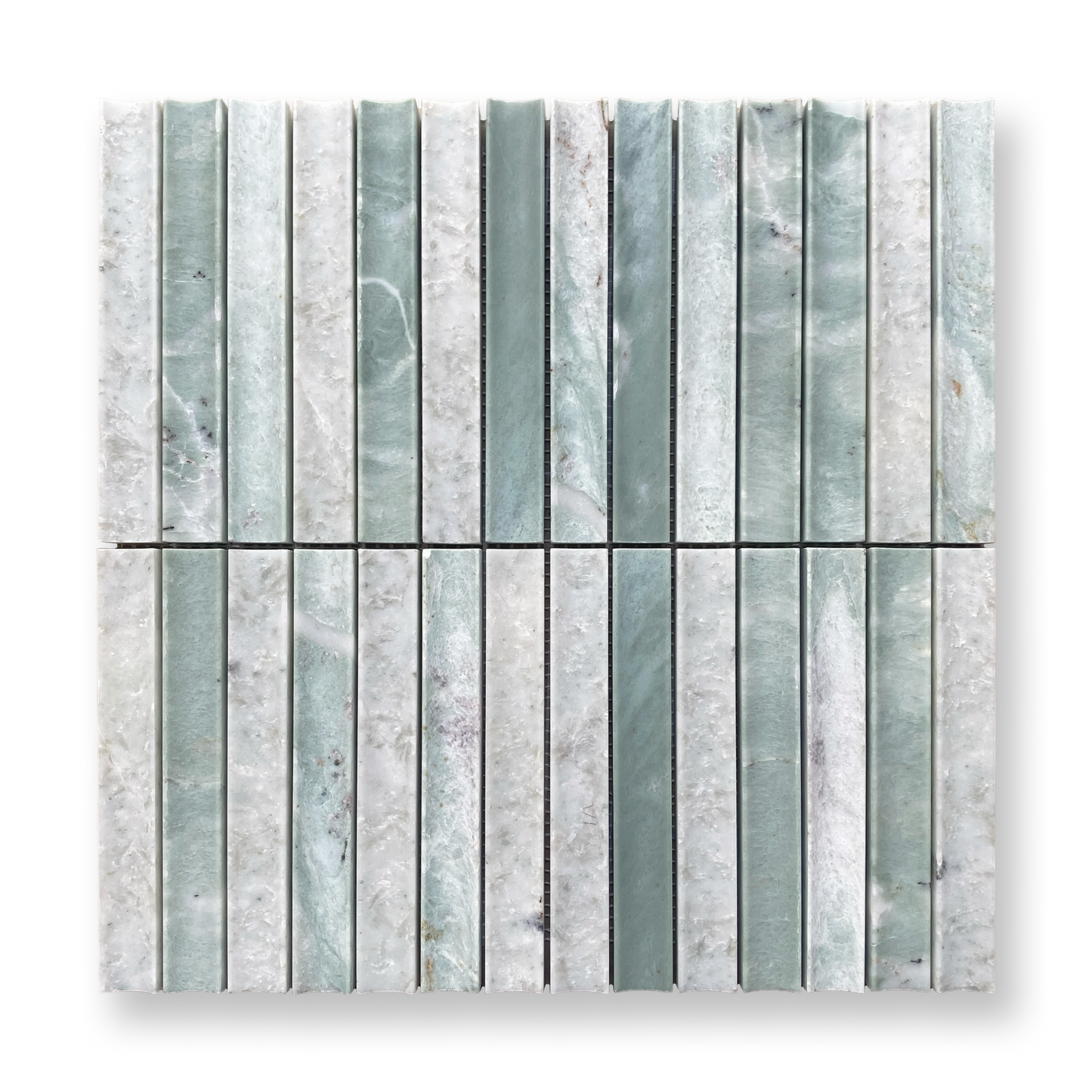 Bronte Verdi Cristallo Natural Stone Concave Mini Flute Mosaic Tile — Green, Quartzite, Stone