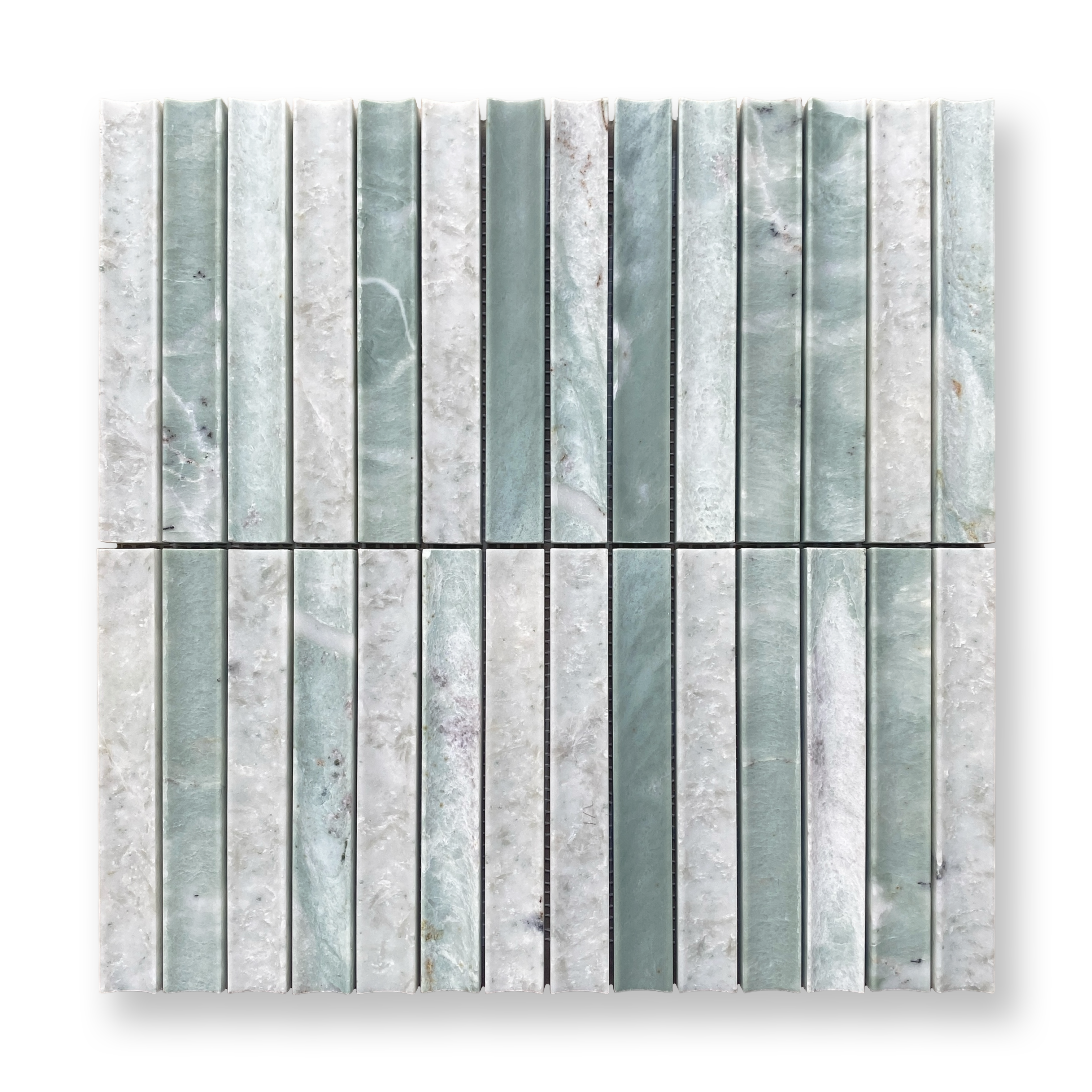 Bronte Verdi Cristallo Natural Stone Concave Mini Flute Mosaic Tile — Green, Quartzite, Stone