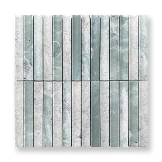 Bronte Verdi Cristallo Natural Stone Concave Mini Flute Mosaic Tile — Green, Quartzite, Stone