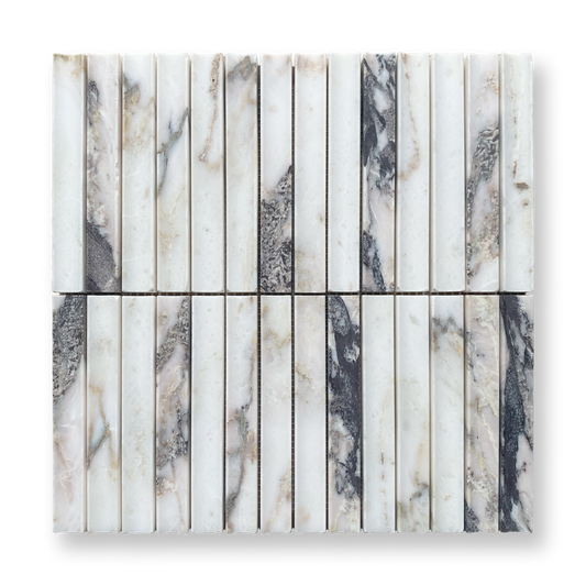 Bronte Viola Oro Marble Concave Mini Flute Mosaic Tile — White, Marble, Stone