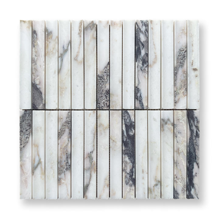 Bronte Viola Oro Marble Concave Mini Flute Mosaic Tile — White, Marble, Stone