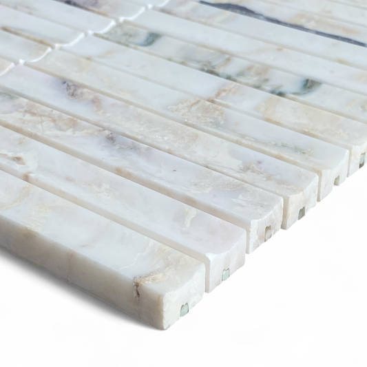 Bronte Viola Oro Marble Concave Mini Flute Mosaic Tile — White, Marble, Stone