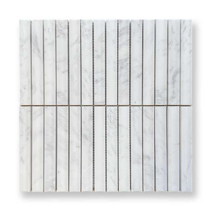 Bronte Volakas Marble Concave Mini Flute Mosaic Tile — White, Marble, Stone