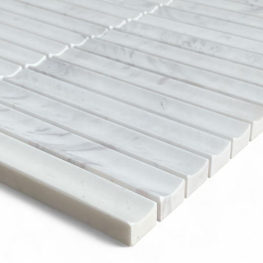 Bronte Volakas Marble Concave Mini Flute Mosaic Tile — White, Marble, Stone