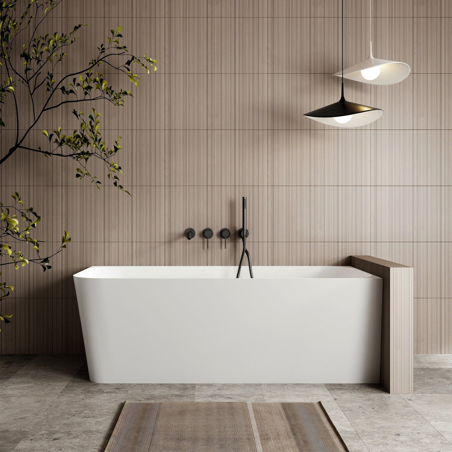 Ashton Corner Back To Wall Bath - Matte White