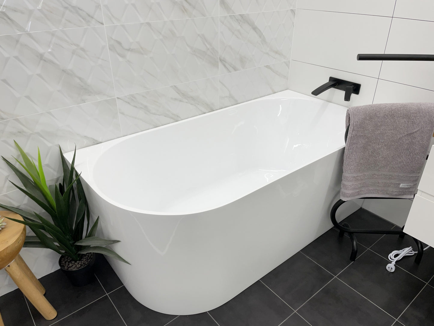Auris Corner Back to Wall Bathtub - Matte White