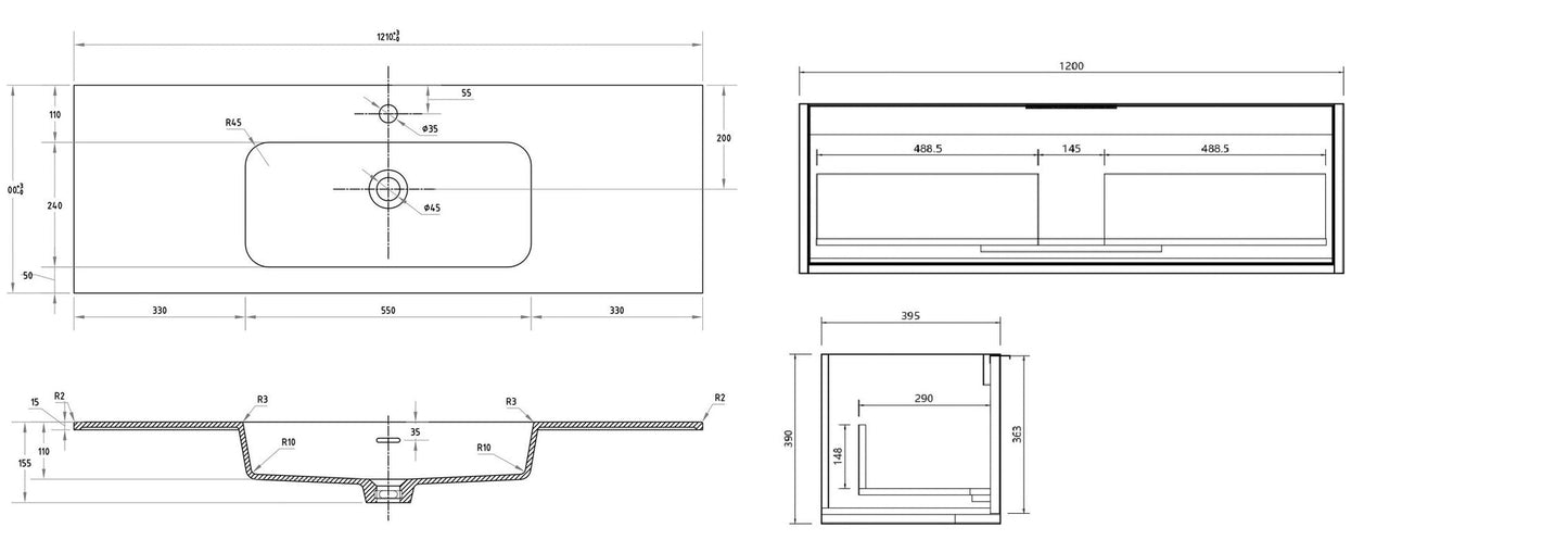 Capture Ensuite 1200mm Wall Hung Vanity