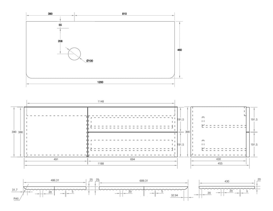 Gravity 1200mm Wall Hung Vanity