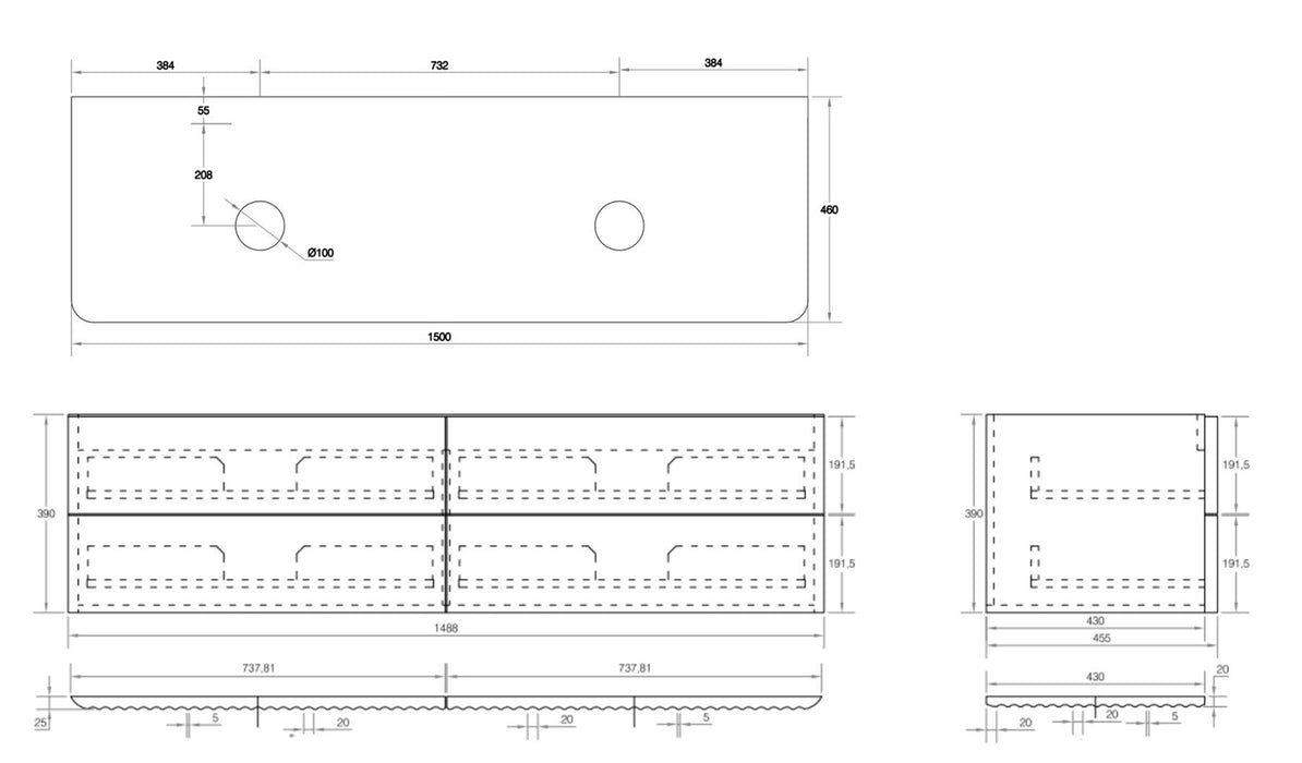 Gravity 1500mm Wall Hung Vanity
