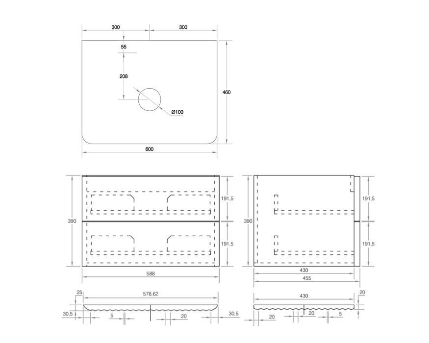 Gravity 600mm Wall Hung Vanity