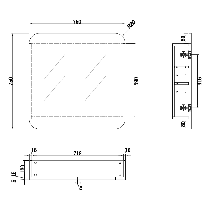 Rec 750x750mm Shaving Cabinet