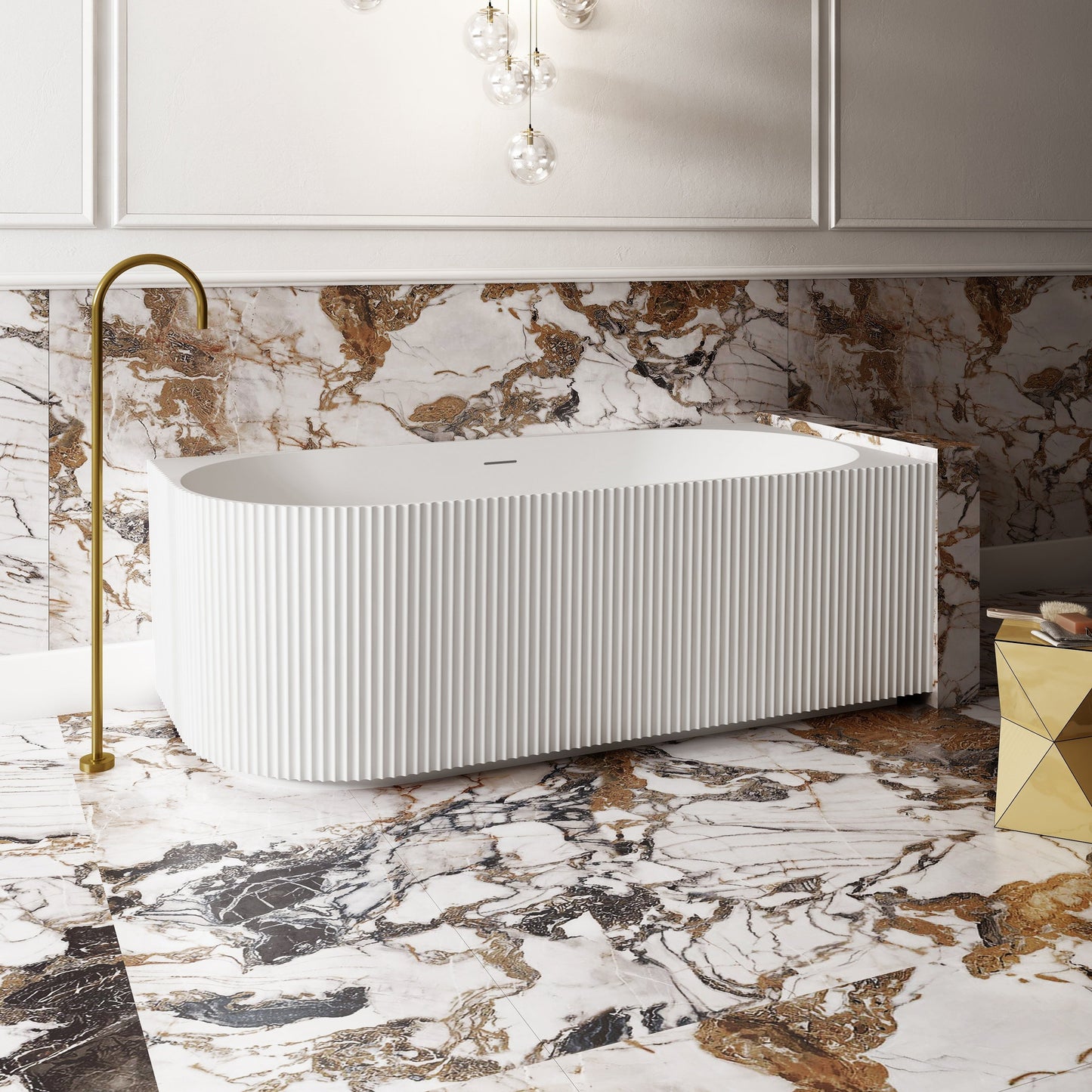 V-Groove Corner Back To Wall Bath Matte White