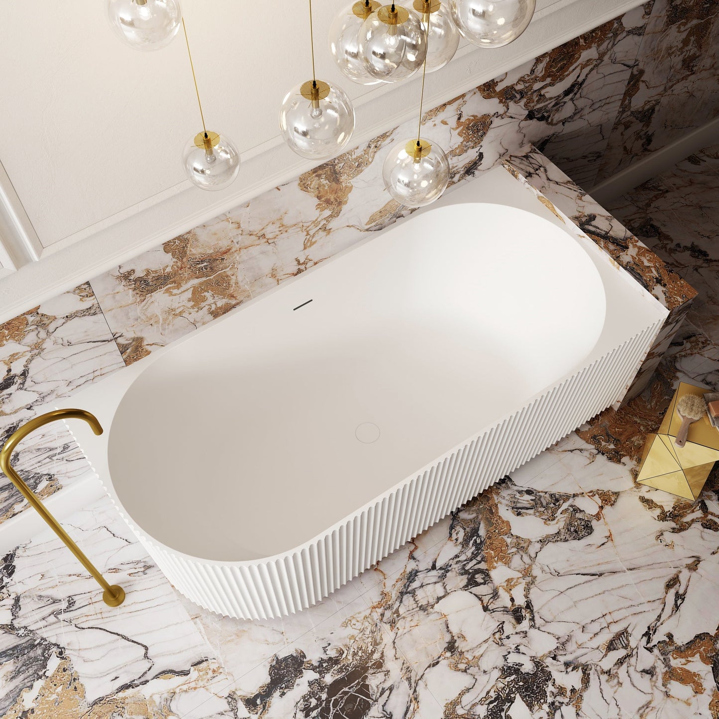 V-Groove Corner Back To Wall Bath Matte White