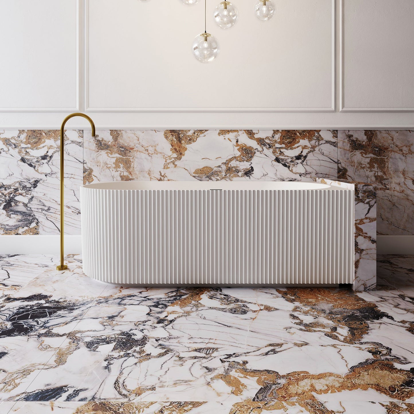 V-Groove Corner Back To Wall Bath Matte White