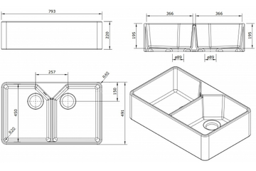 Chester 80 x 50 Double Flat Front Fine Fireclay Farmhouse Butler Sink — Fireclay & Ceramic, Kitchen Sinks