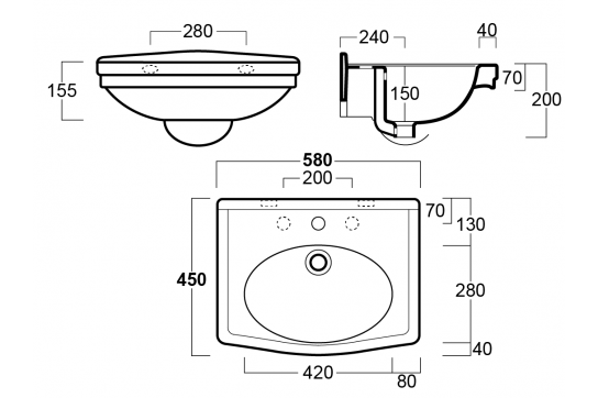 Claremont 58 x 45 Wall Hung Basin