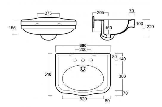 Claremont 68 x 51 Wall Hung Basin