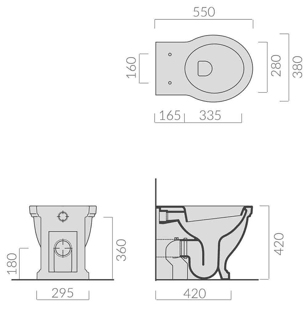 Package - Claremont Floor Mounted Pan & Seat + Geberit In-wall Cistern + Traditional Flush Plate