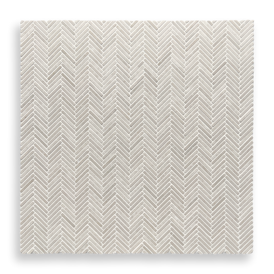 Clovelly Botticino Marble Herringbone Mini Mosaic Tile — Beige, Marble, Stone