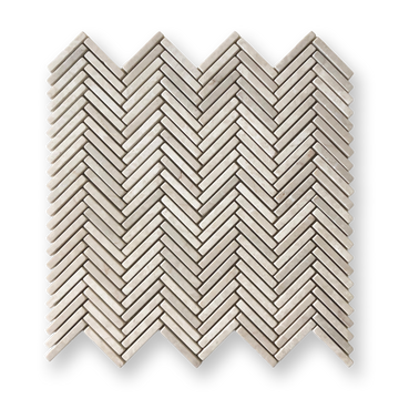 Clovelly Botticino Marble Herringbone Mini Mosaic Tile — Beige, Marble, Stone
