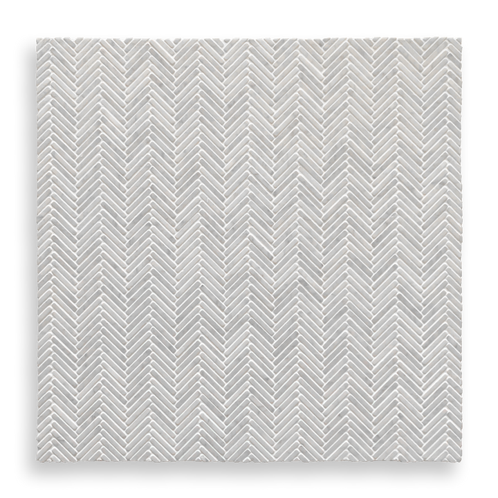 Clovelly Carrara Marble Herringbone Mini Mosaic Tile — White, Marble, Stone