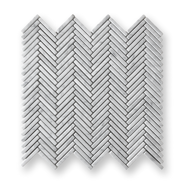 Clovelly Carrara Marble Herringbone Mini Mosaic Tile — White, Marble, Stone