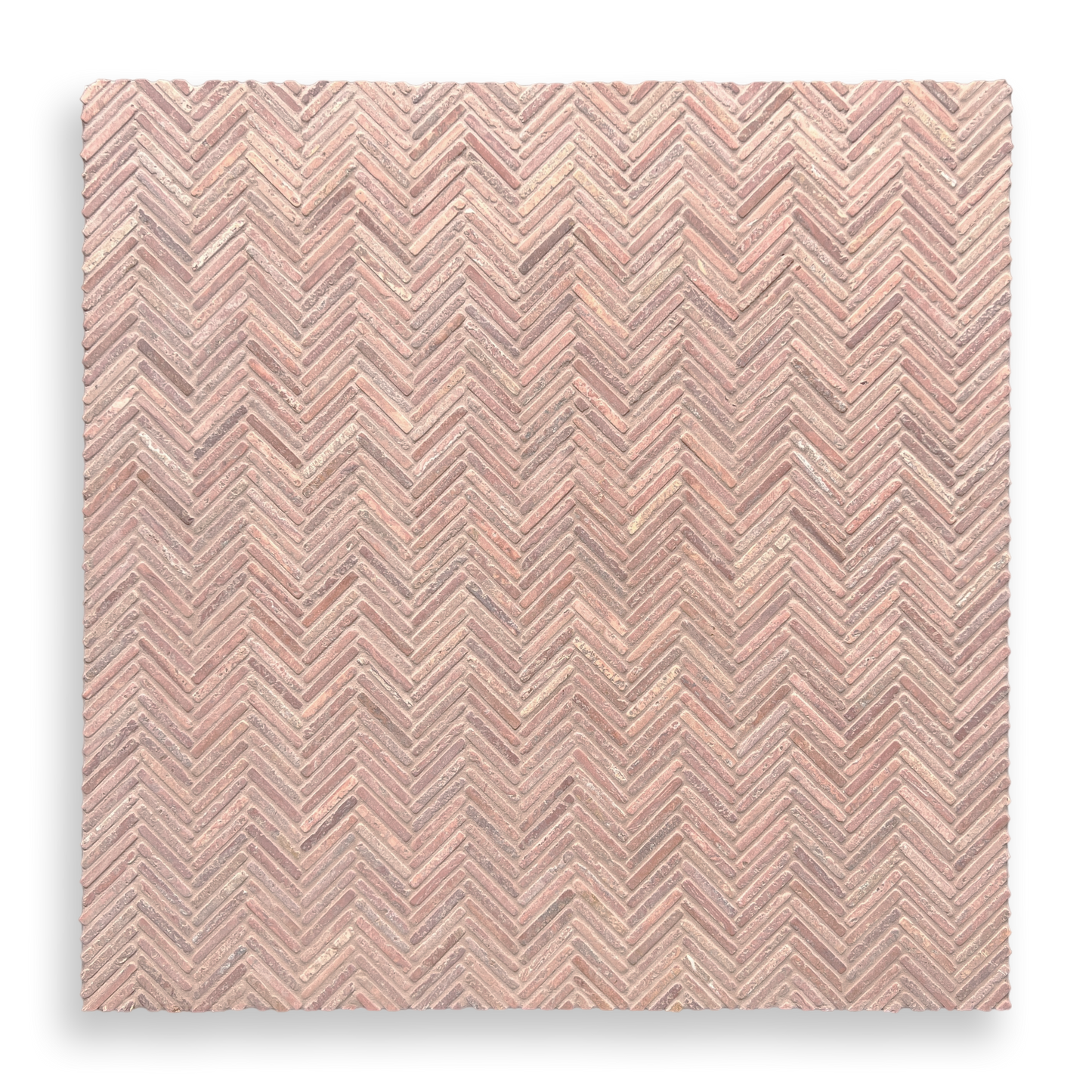 Clovelly Rosa Travertine Natural Stone Herringbone Mosaic Tile — Red, Travertine, Stone