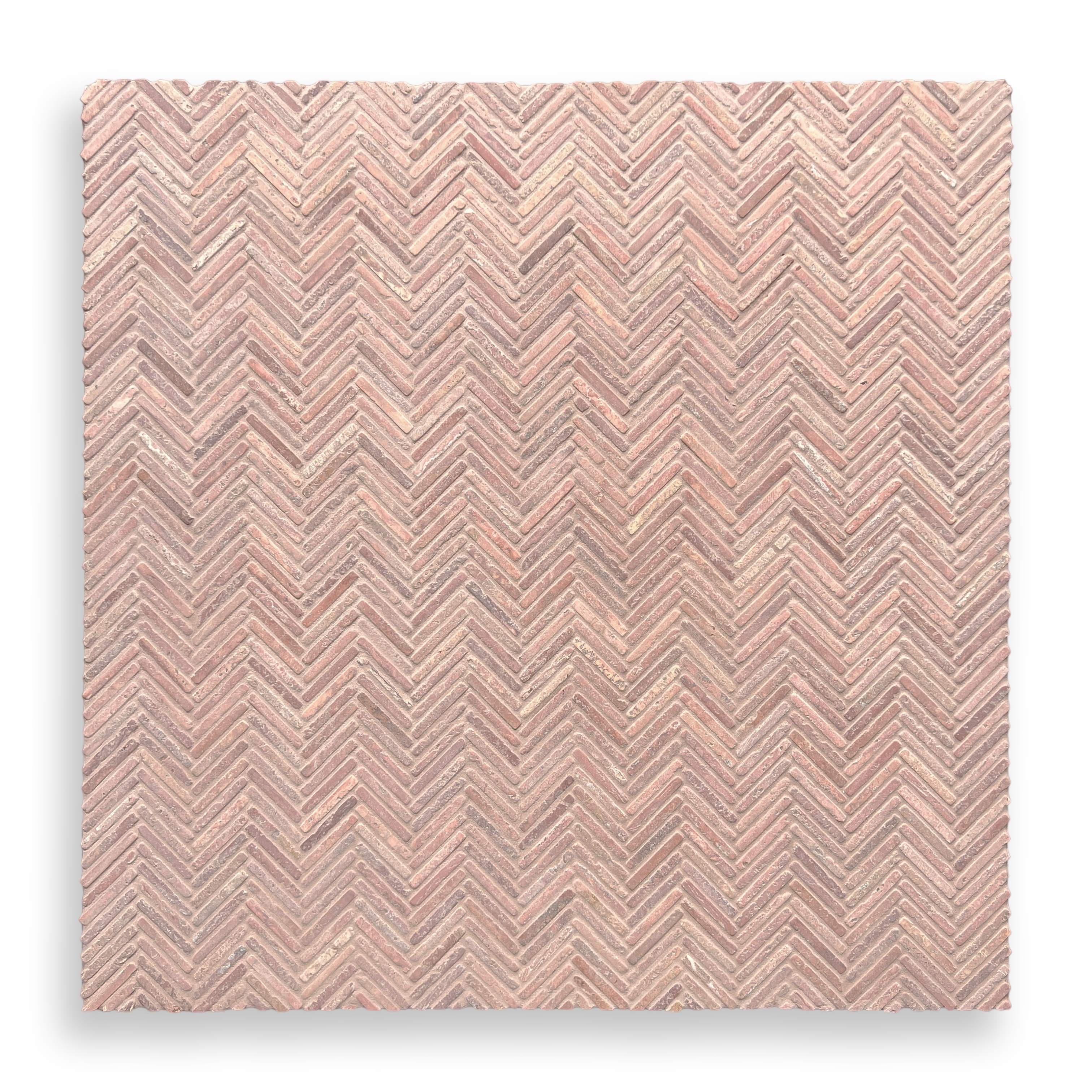 Clovelly Rosa Travertine Natural Stone Herringbone Mosaic Tile — Red, Travertine, Stone