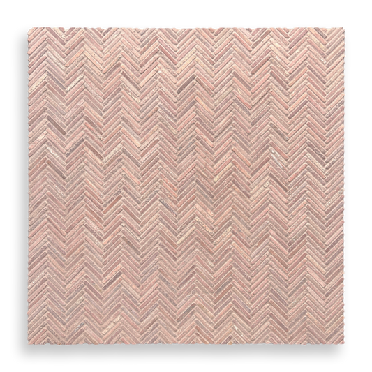 Clovelly Rosa Travertine Natural Stone Herringbone Mosaic Tile — Red, Travertine, Stone