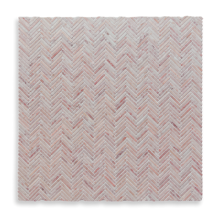 Clovelly Rosado Limestone Herringbone Mini Mosaic Tile — Pink, Limestone, Stone