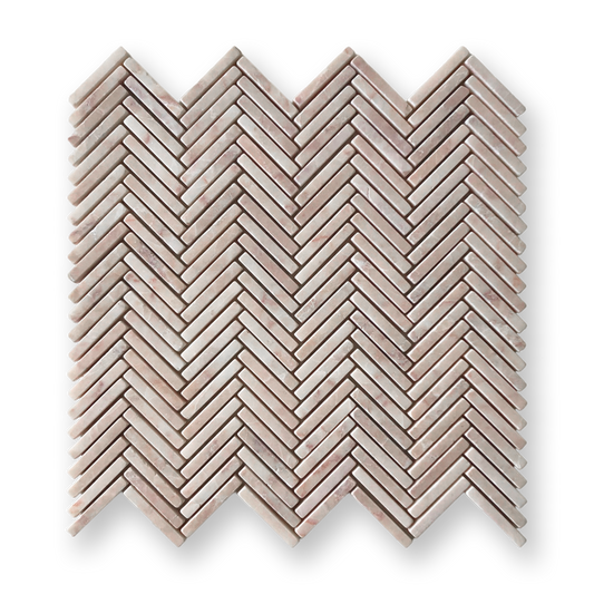 Clovelly Rosado Limestone Herringbone Mini Mosaic Tile — Pink, Limestone, Stone