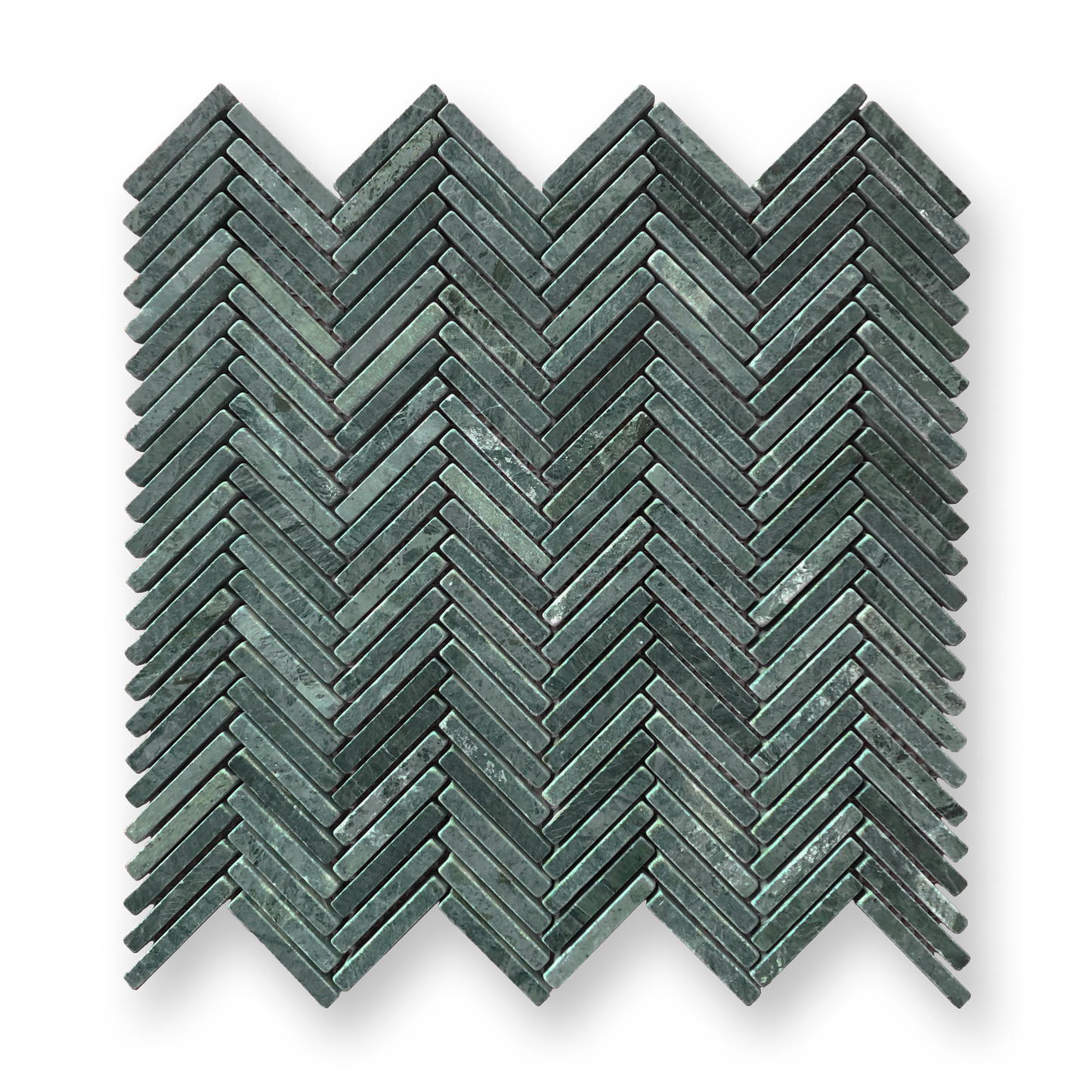 Clovelly Taj Green Quartzite Herringbone Mini Mosaic Tile — Green, Quartzite, Stone