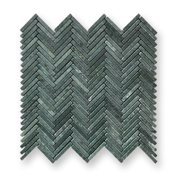 Clovelly Taj Green Quartzite Herringbone Mini Mosaic Tile — Green, Quartzite, Stone