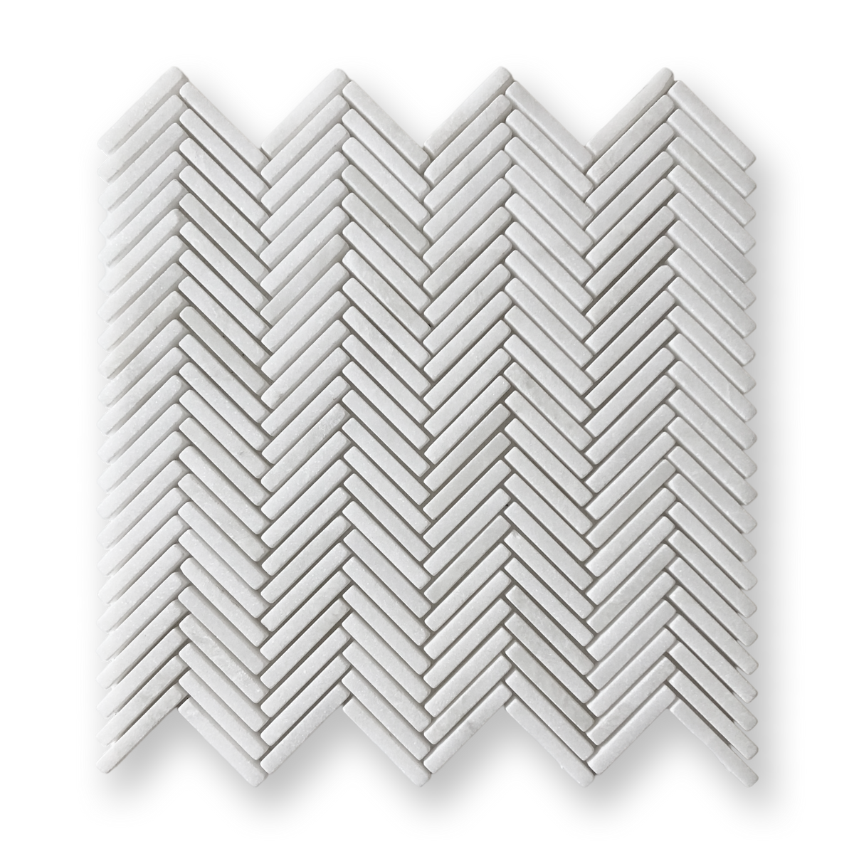 Clovelly Thassos Marble Herringbone Mini Mosaic Tile — White, Marble, Stone