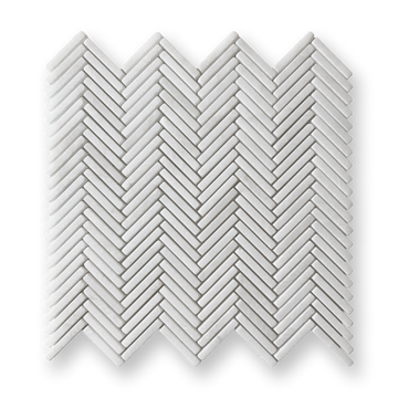 Clovelly Thassos Marble Herringbone Mini Mosaic Tile — White, Marble, Stone