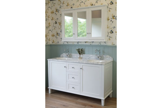 Coventry 150 x 56 Double Bowl Satin White Vanity with Real Marble Top & Ceramic Undercounter Basins