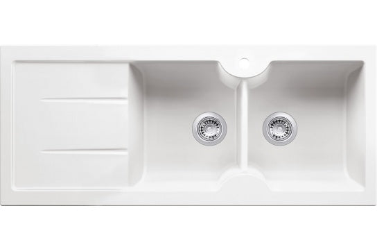 Cuisine 116 x 50 Inset / Undermount Fine Fireclay Gloss White Sink - Double Bowl and Single Drainer — Sink Accessories