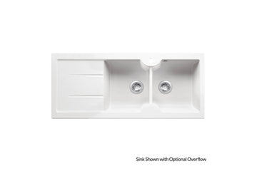 Cuisine 116 x 50 Inset / Undermount Fine Fireclay Gloss White Sink - Double Bowl and Single Drainer — Sink Accessories
