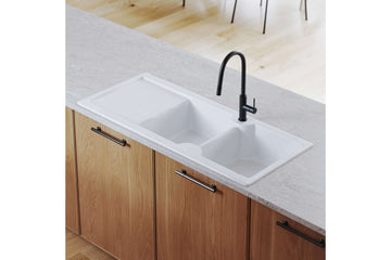 Cuisine 116 x 50 Inset / Undermount Fine Fireclay Gloss White Sink - Double Bowl and Single Drainer — Sink Accessories