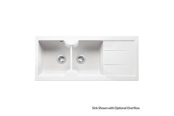 Cuisine 116 x 50 Inset / Undermount Fine Fireclay Gloss White Sink - Double Bowl and Single Drainer — Sink Accessories