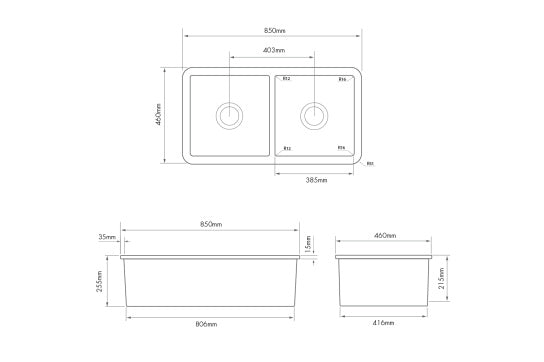 Cuisine 85 x 46 Double Inset / Undermount Fine Fireclay Gloss White Sink