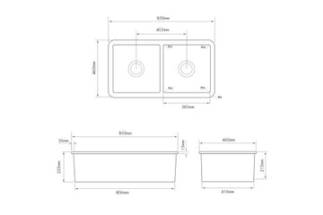 Cuisine 85 x 46 Double Inset / Undermount Fine Fireclay Gloss White Sink — Fireclay & Ceramic, Kitchen Sinks