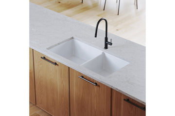 Cuisine 93 x 48 One and a Half Bowl Inset / Undermount Fine Fireclay Gloss White Sink — Fireclay & Ceramic, Kitchen Sinks