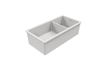 Cuisine 93 x 48 One and a Half Bowl Inset / Undermount Fine Fireclay Gloss White Sink — Fireclay & Ceramic, Kitchen Sinks