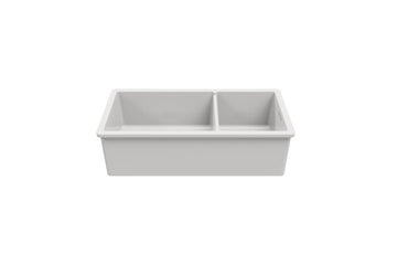 Cuisine 93 x 48 One and a Half Bowl Inset / Undermount Fine Fireclay Gloss White Sink — Fireclay & Ceramic, Kitchen Sinks