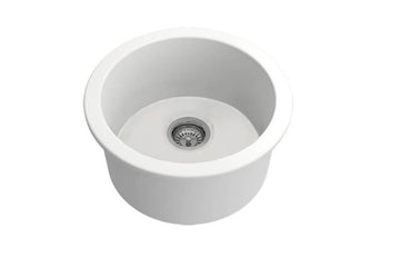 Cuisine Round 47 Inset / Undermount Fine Fireclay Matte White Sink — Fireclay & Ceramic, Kitchen Sinks